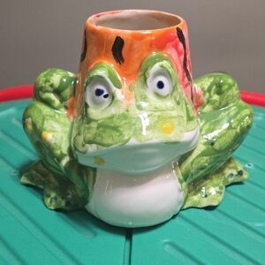 Colorful Frog Ceramic Planter Vase 5 Inches
